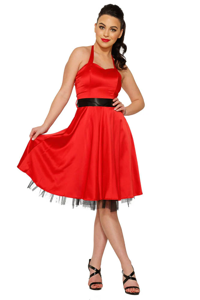 Red Satin Halter Swing Dress - Image 4