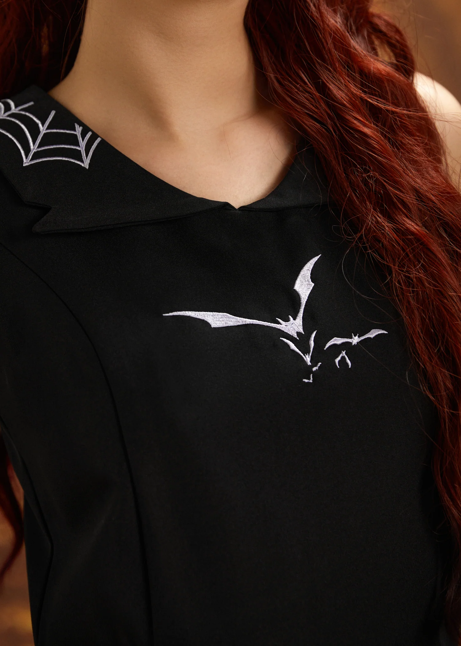 Black Bat Embroidered Swing Dress - Image 5