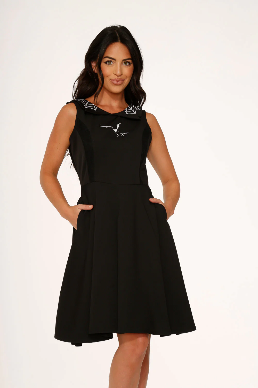 Black Bat Embroidered Swing Dress - Image 7