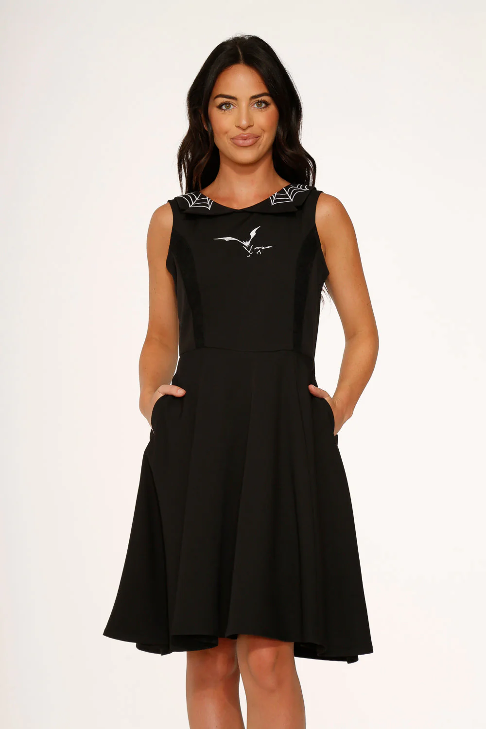 Black Bat Embroidered Swing Dress - Image 8