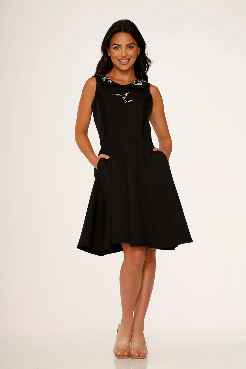 Black Bat Embroidered Swing Dress - Image 9