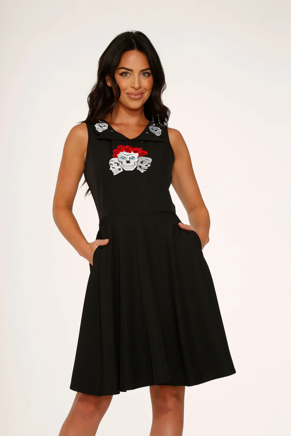 Rose Skulls Embroidered Swing Dress - Image 6