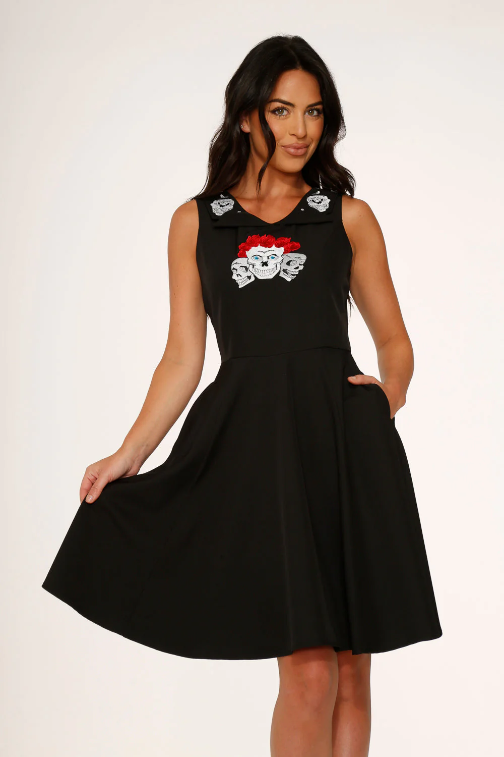 Rose Skulls Embroidered Swing Dress - Image 7