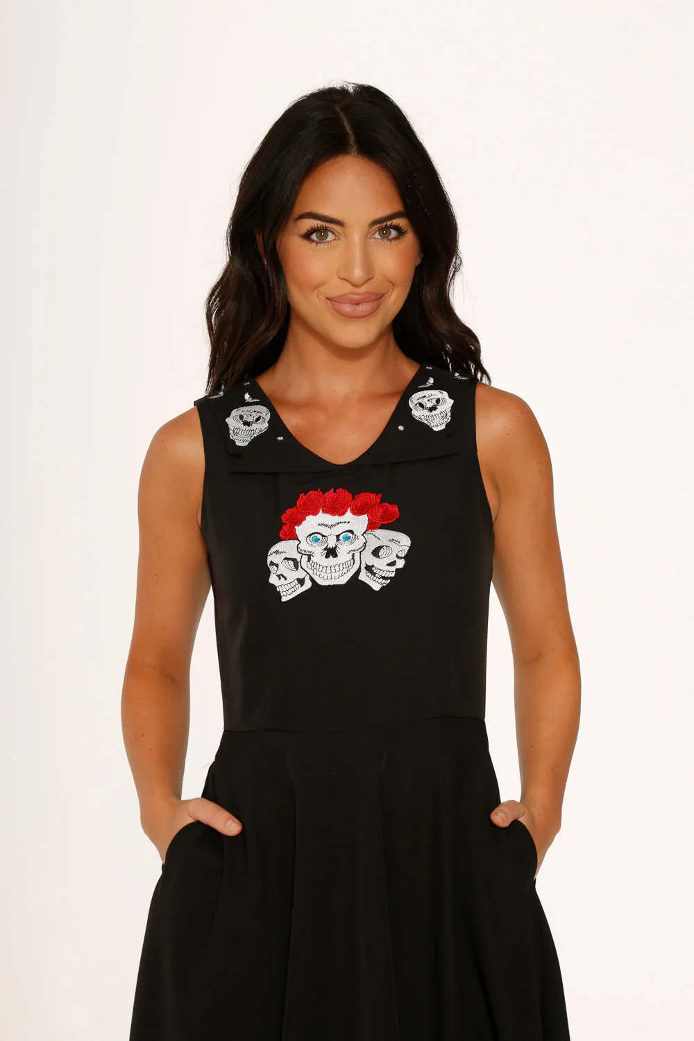 Rose Skulls Embroidered Swing Dress - Image 9