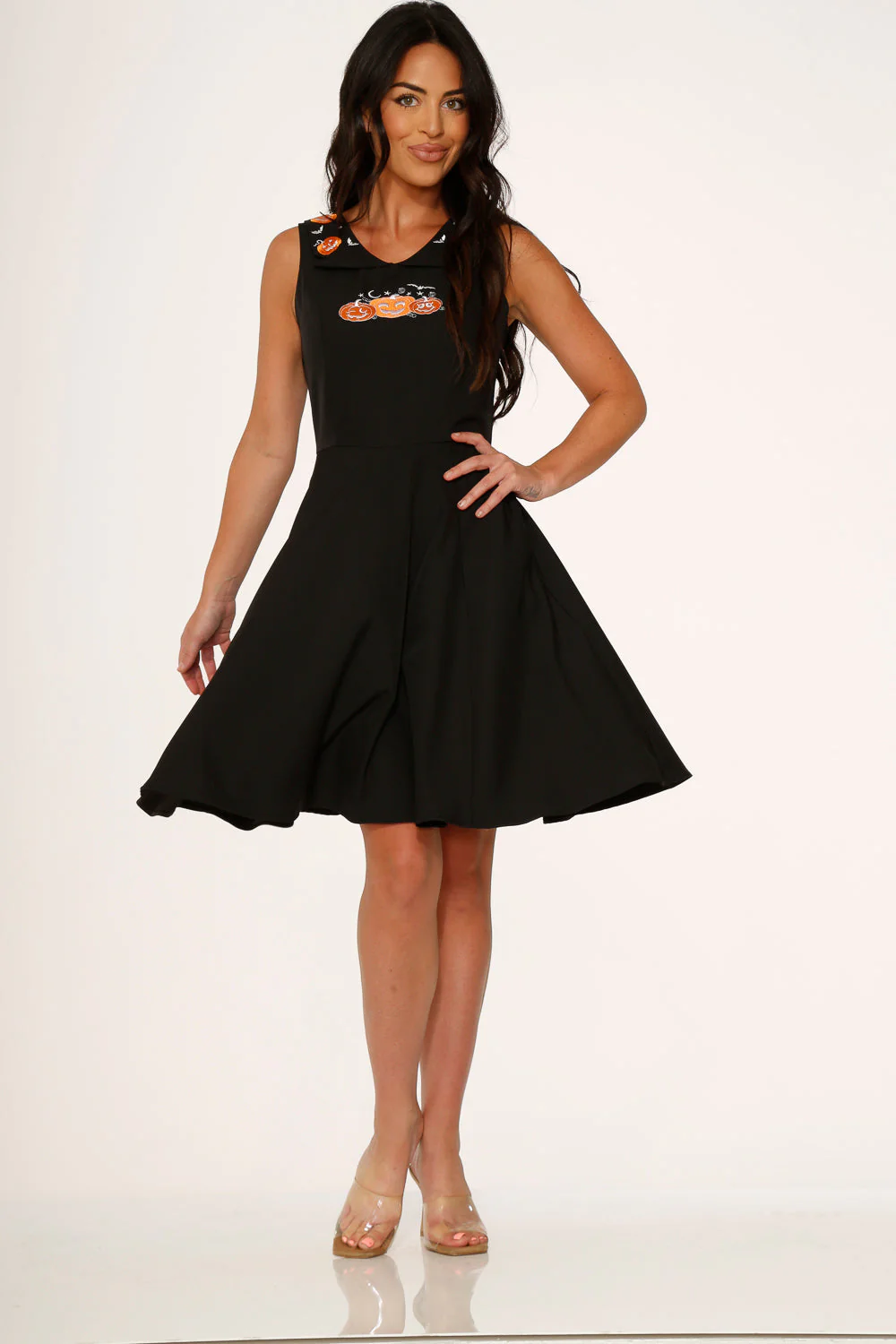 Halloween Pumpkin Embroidery Swing Dress - Image 11