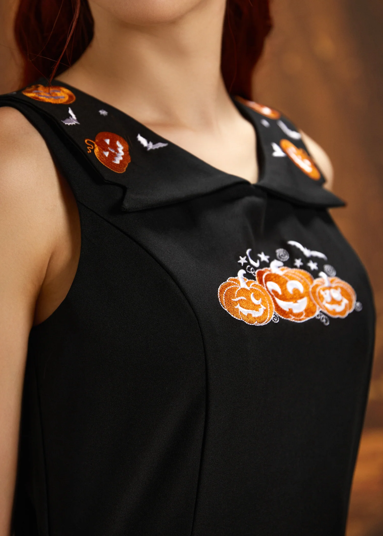 Halloween Pumpkin Embroidery Swing Dress - Image 5