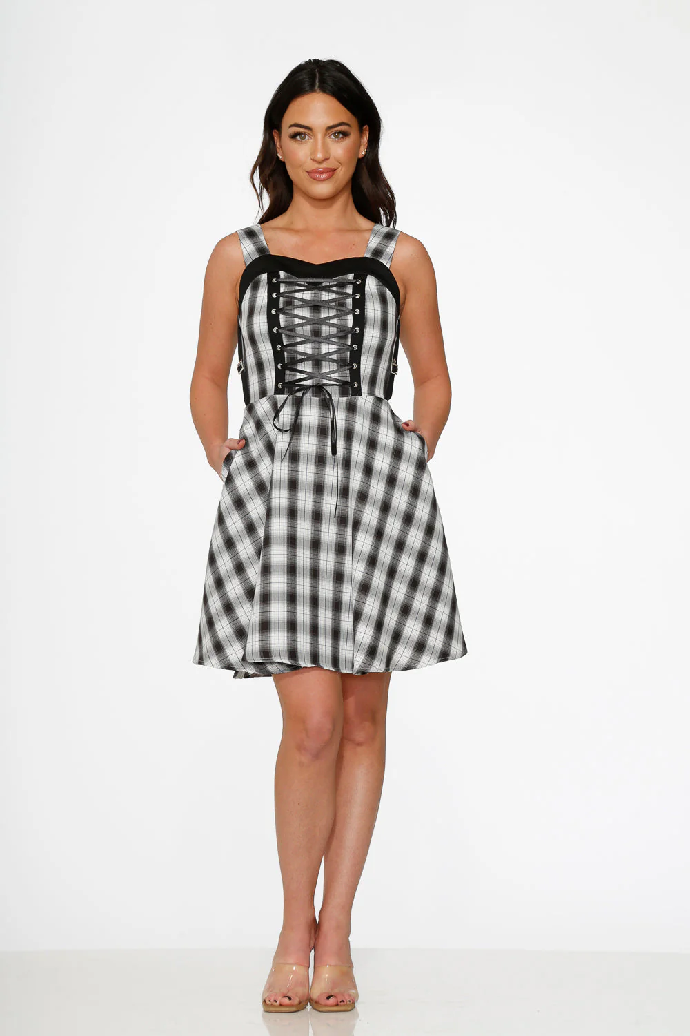 Black & White Plaid Swing Dress - Image 4