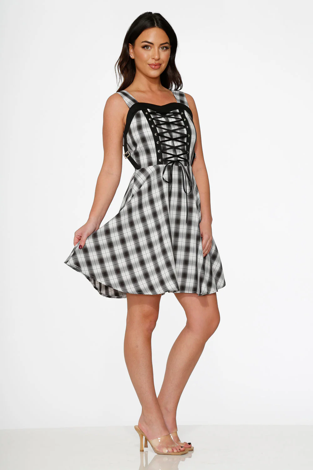 Black & White Plaid Swing Dress - Image 5