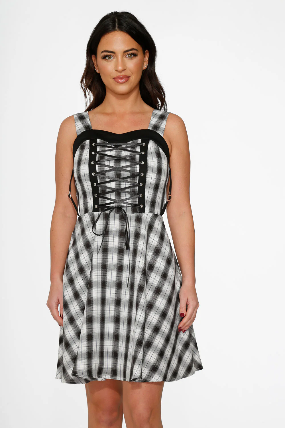 Black & White Plaid Swing Dress - Image 7