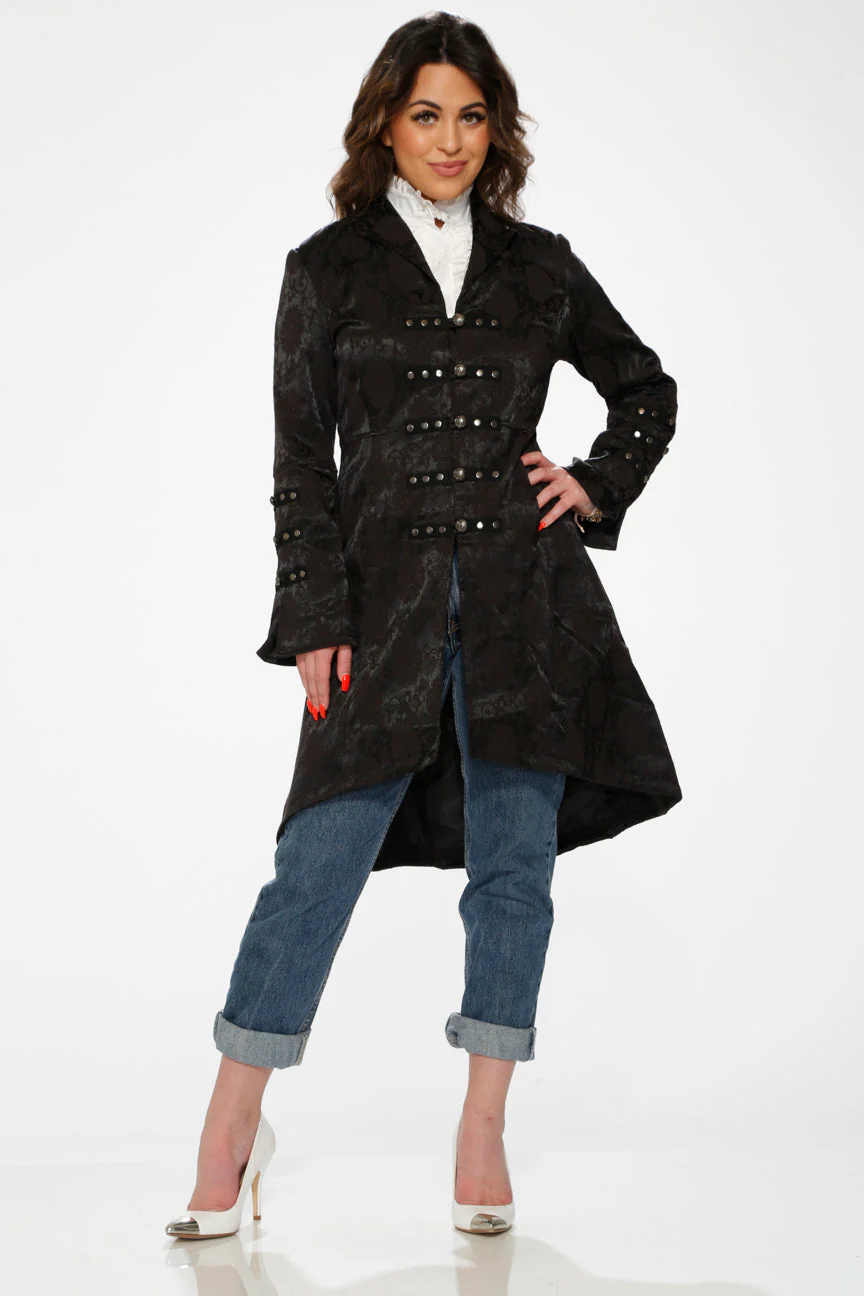 Black Brocade High-low Coat - Image 4
