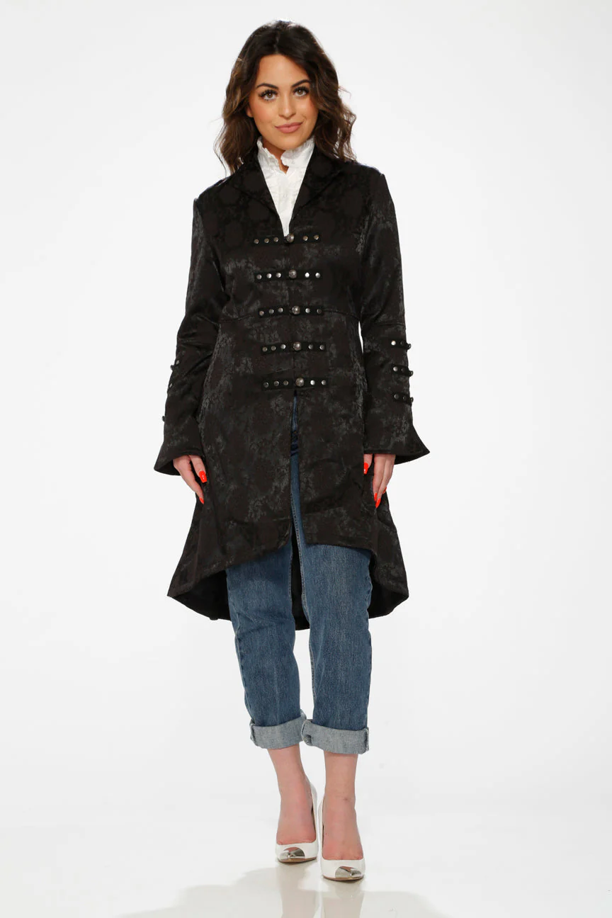 Black Brocade High-low Coat - Image 5