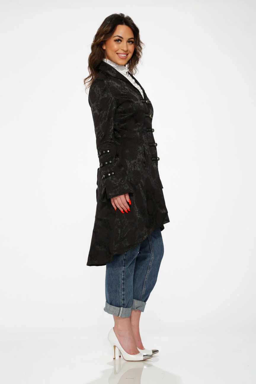 Black Brocade High-low Coat - Image 6
