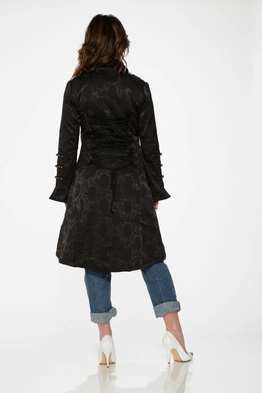 Black Brocade High-low Coat - Image 7