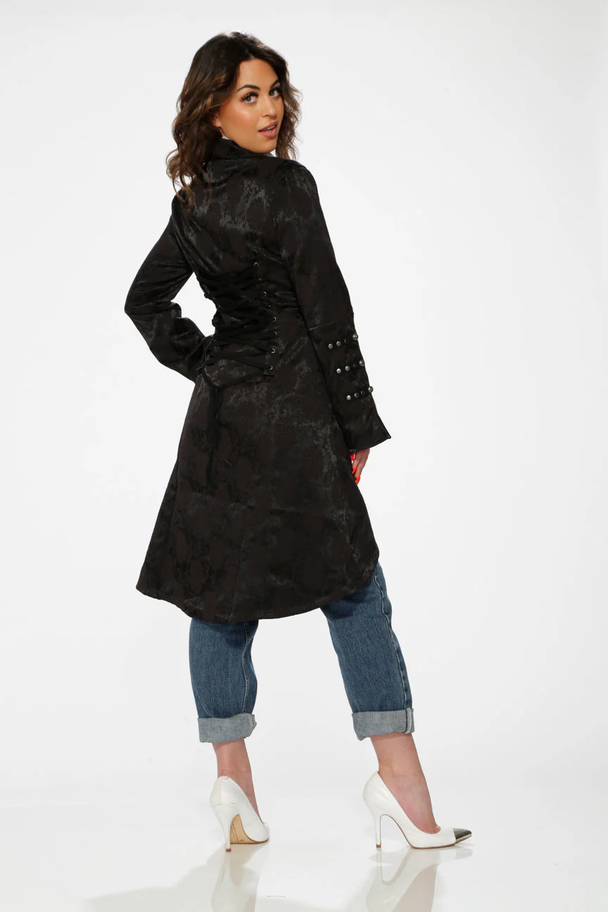 Black Brocade High-low Coat - Image 8
