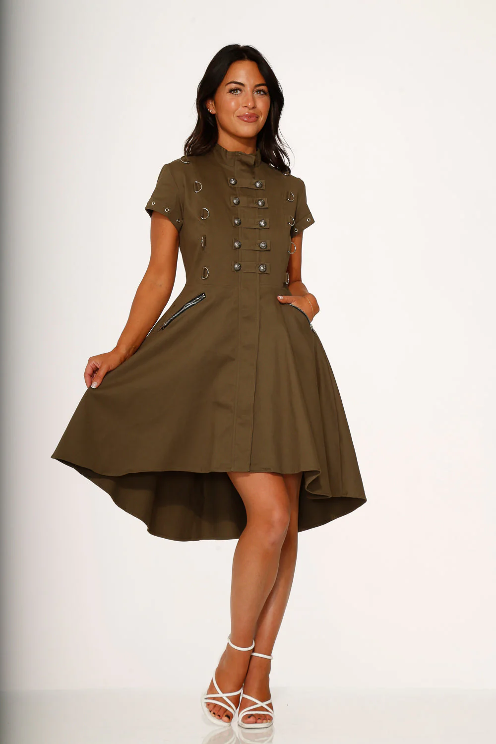 Battalion Olive Hi-Lo Swing Dress - Image 2