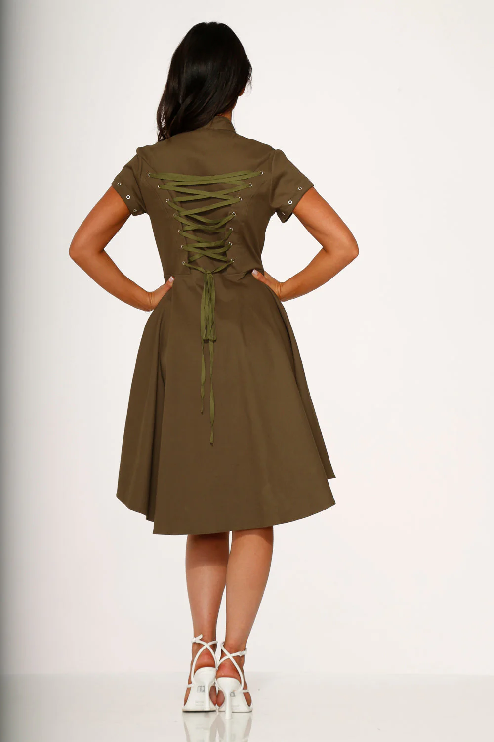 Battalion Olive Hi-Lo Swing Dress - Image 8