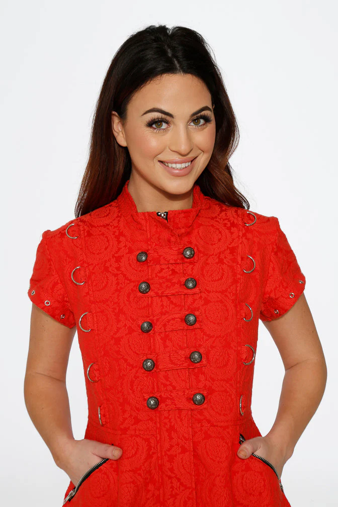 Red Jacquard Battalion Swing Dress - Image 16