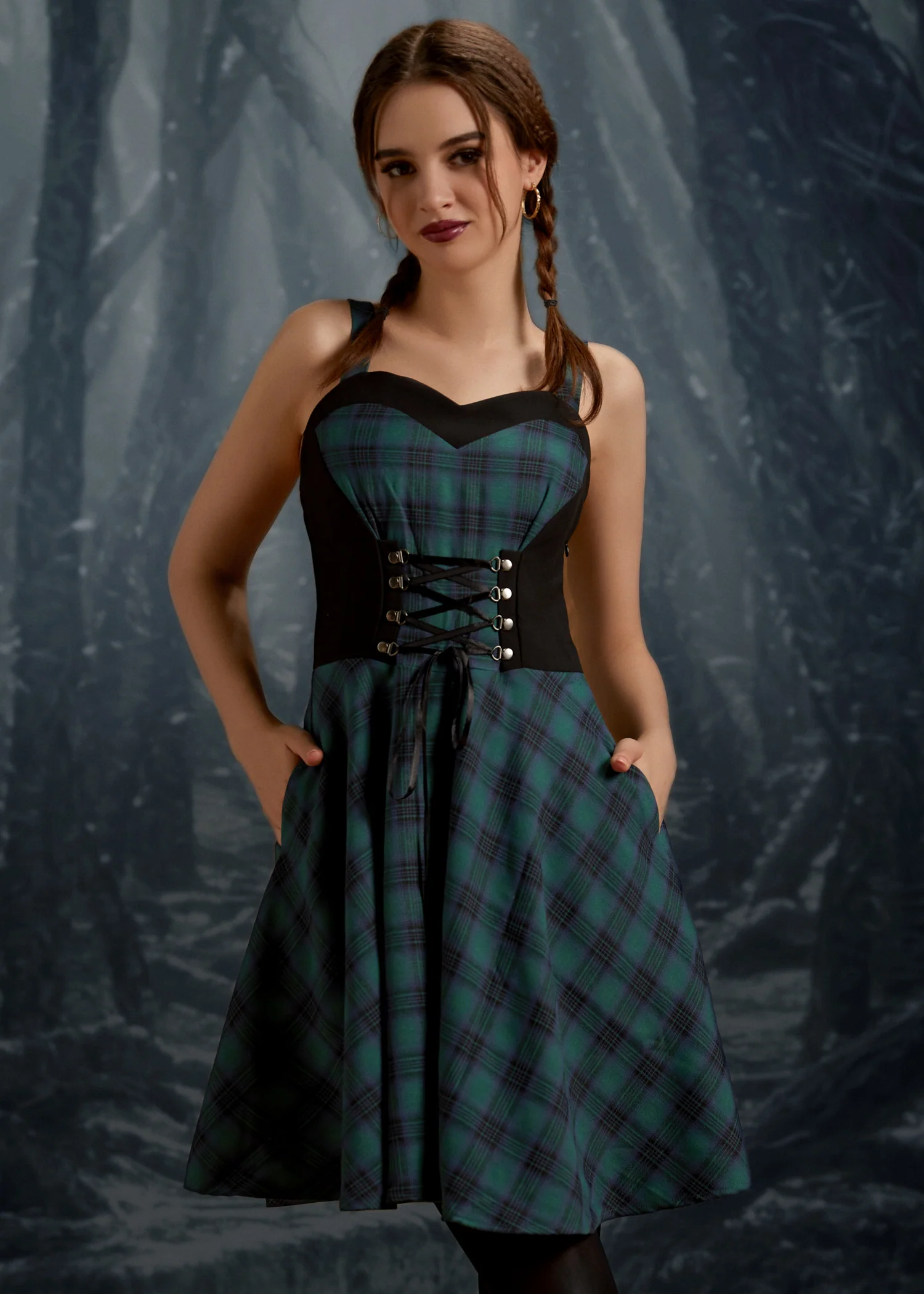 Green Plaid Swing Dress