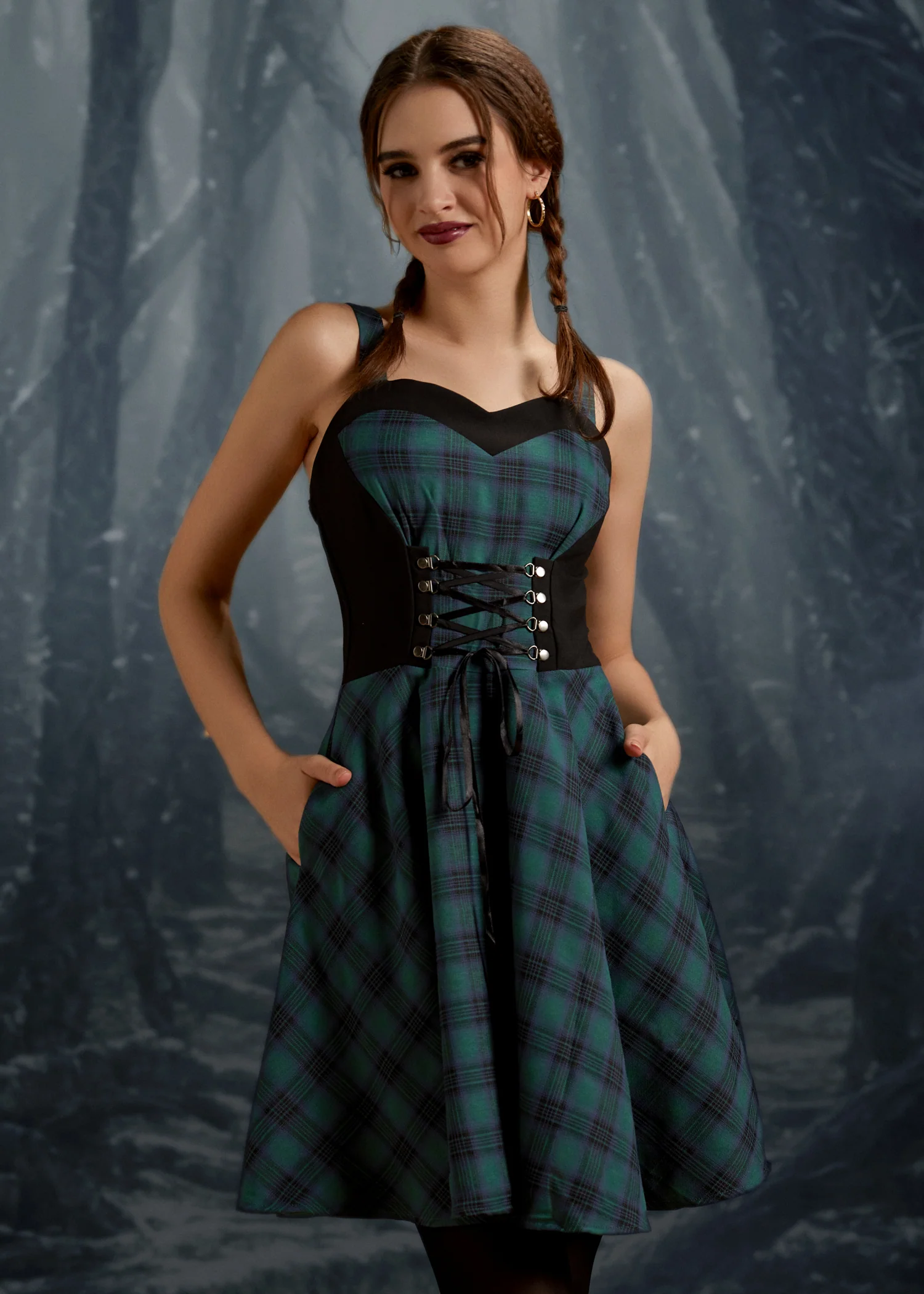 Green Plaid Swing Dress - Image 10