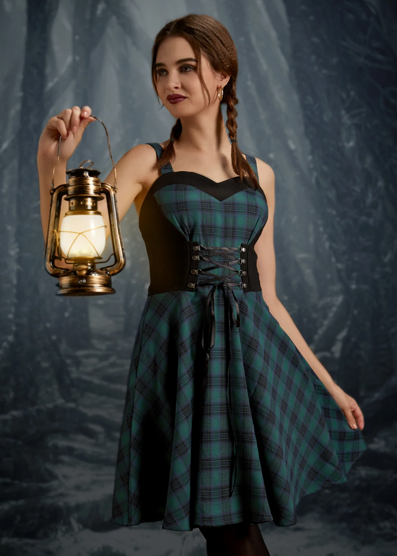 Green Plaid Swing Dress - Image 13