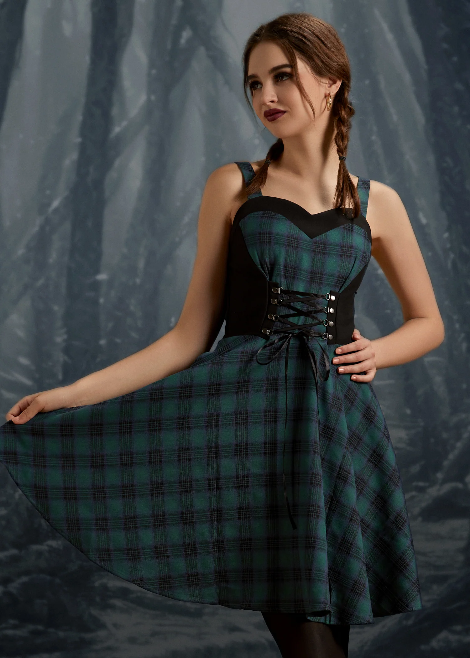 Green Plaid Swing Dress - Image 4