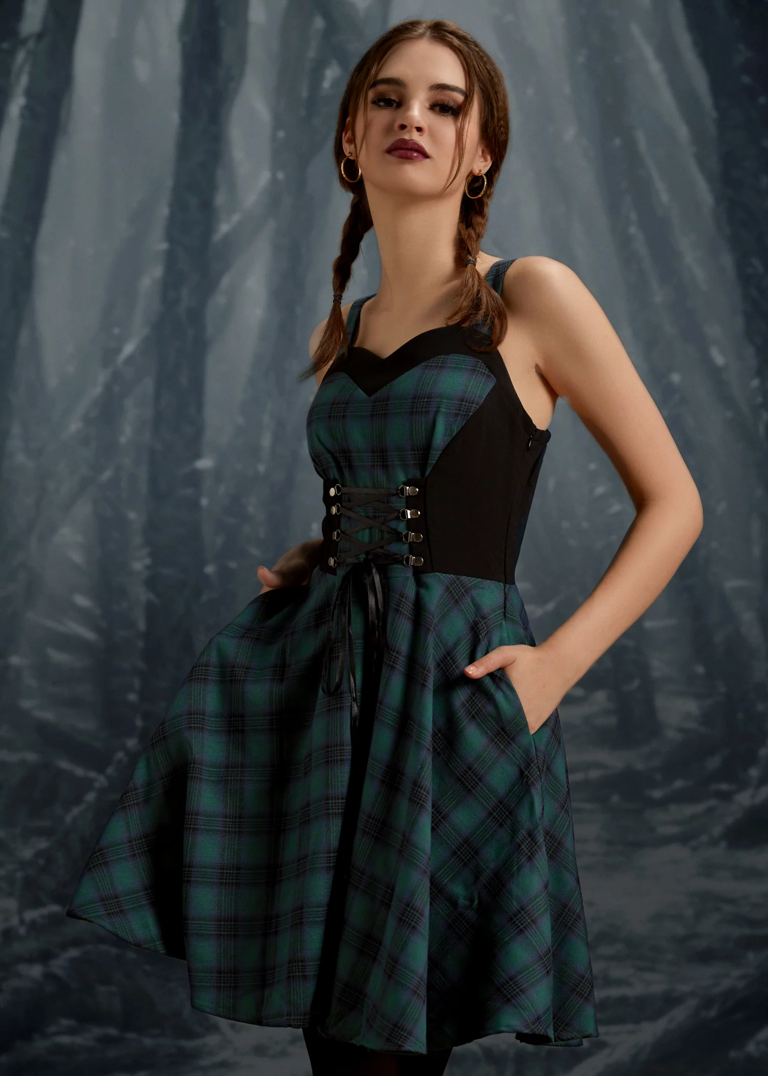 Green Plaid Swing Dress - Image 9