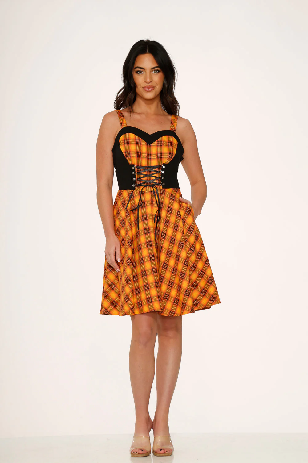 Orange Plaid Swing Dress - Image 3