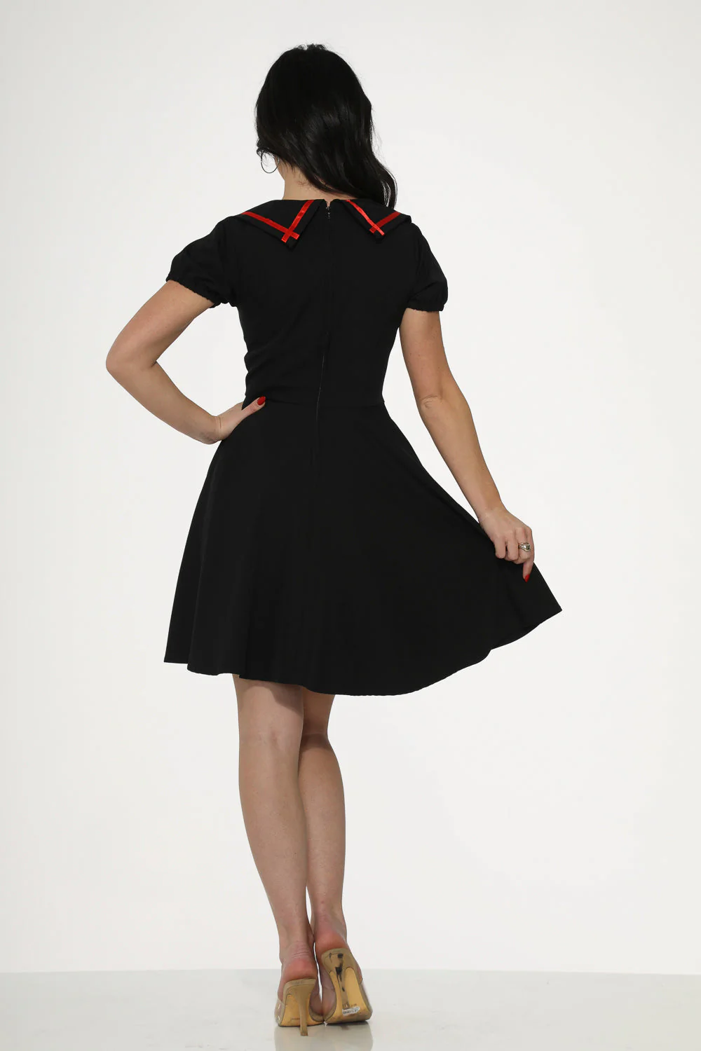Black & Red Trim Gothic Swing Dress - Image 11