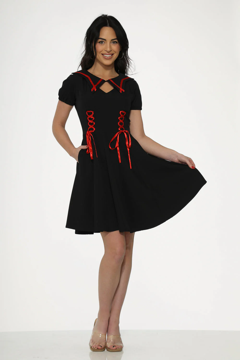 Black & Red Trim Gothic Swing Dress - Image 12
