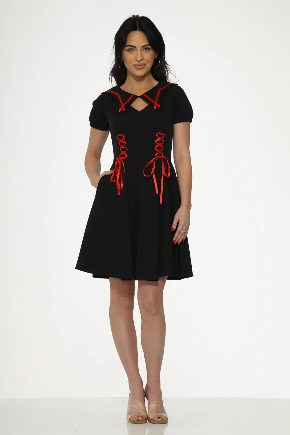 Black & Red Trim Gothic Swing Dress - Image 13