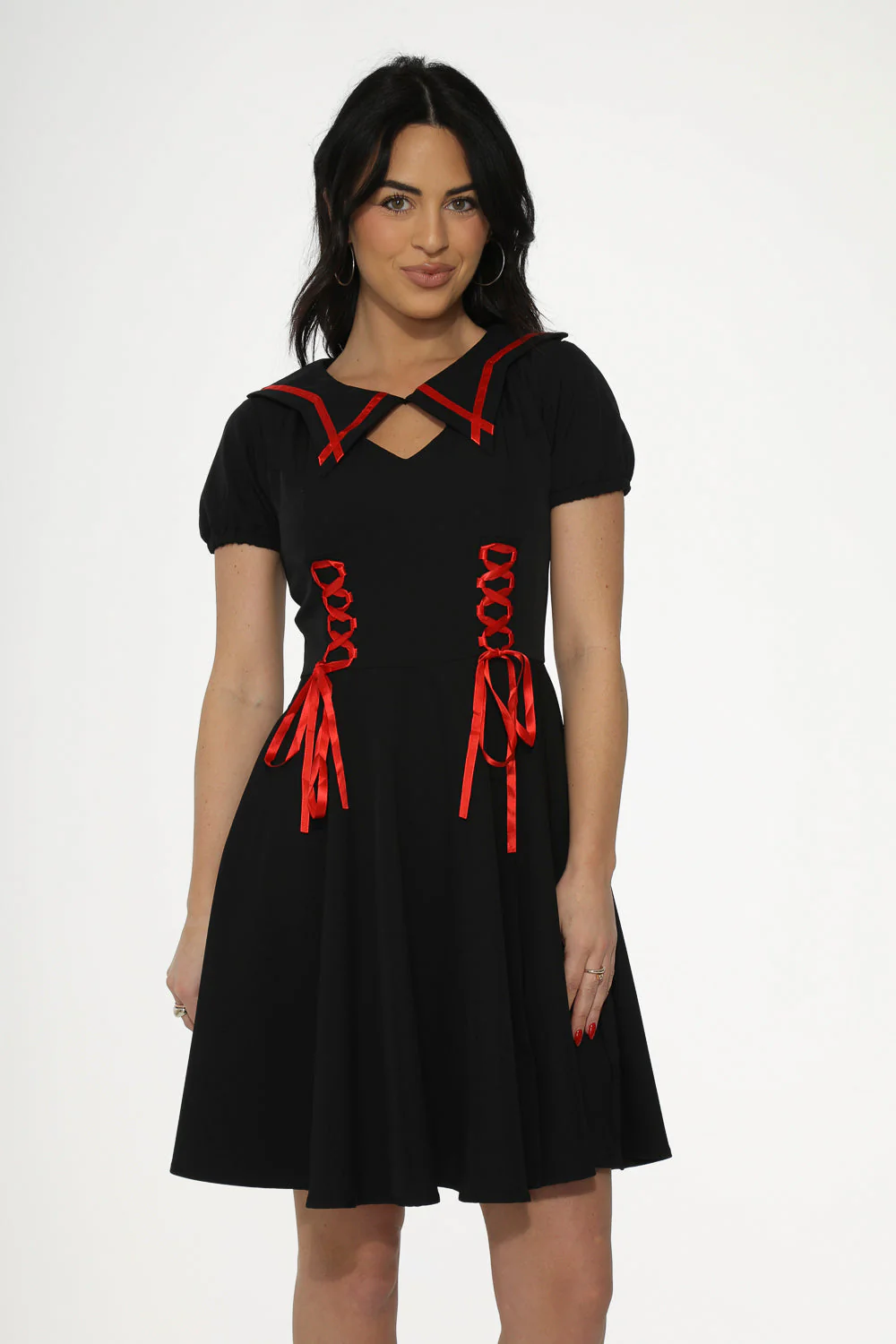 Black & Red Trim Gothic Swing Dress - Image 14