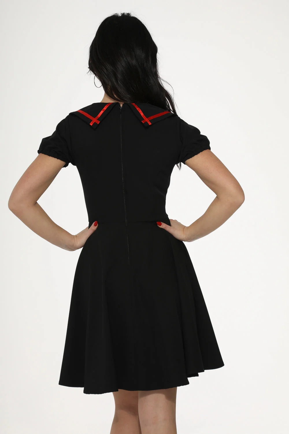 Black & Red Trim Gothic Swing Dress - Image 16