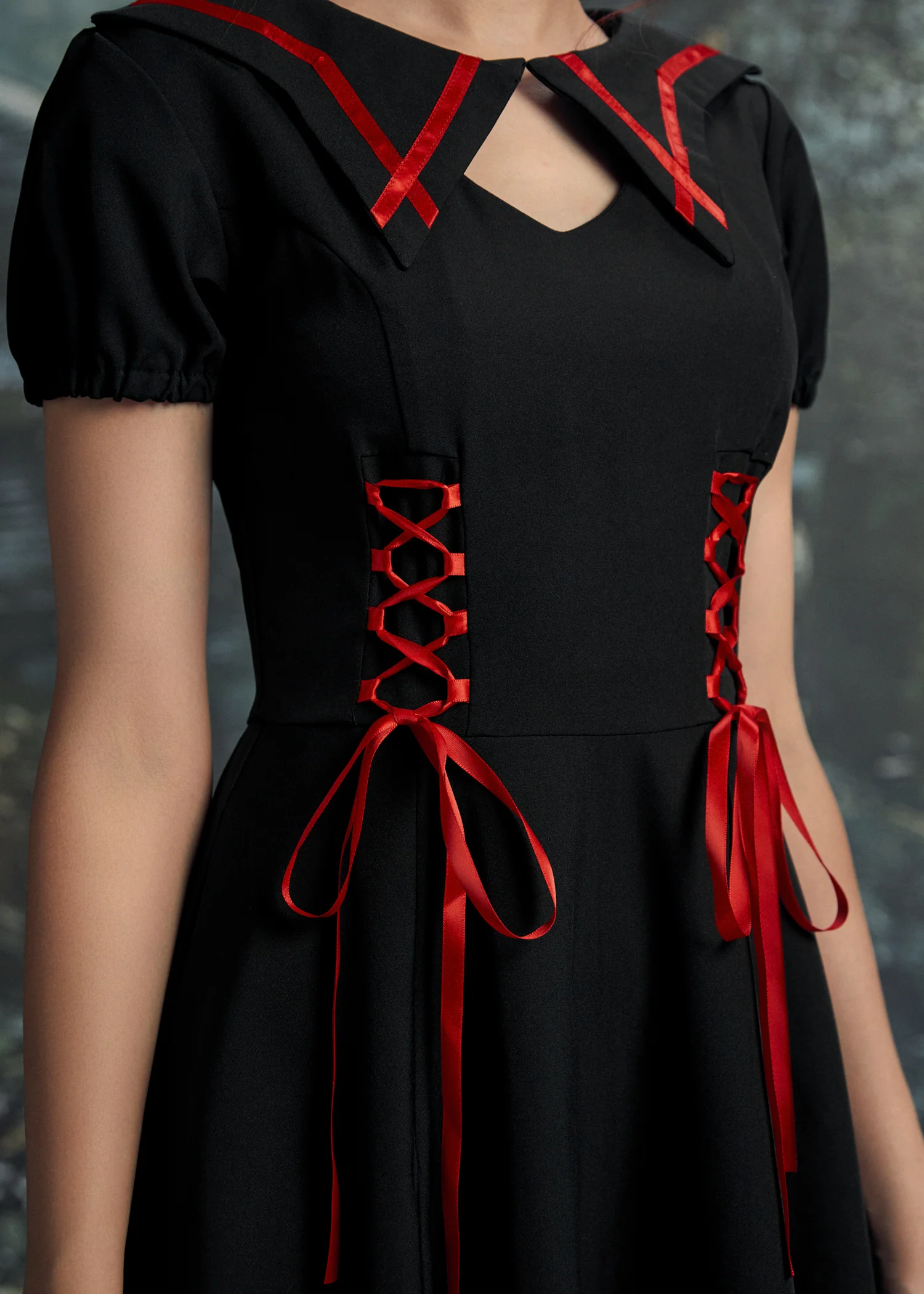 Black & Red Trim Gothic Swing Dress - Image 2