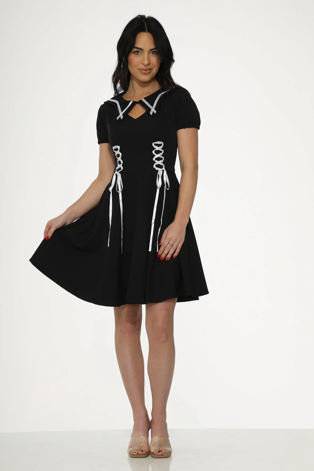 Black & White Trim Gothic Swing Dress - Image 3