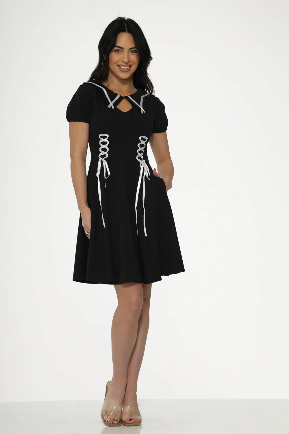 Black & White Trim Gothic Swing Dress - Image 4