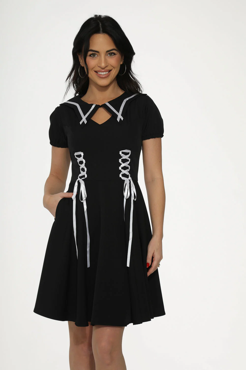 Black & White Trim Gothic Swing Dress - Image 5