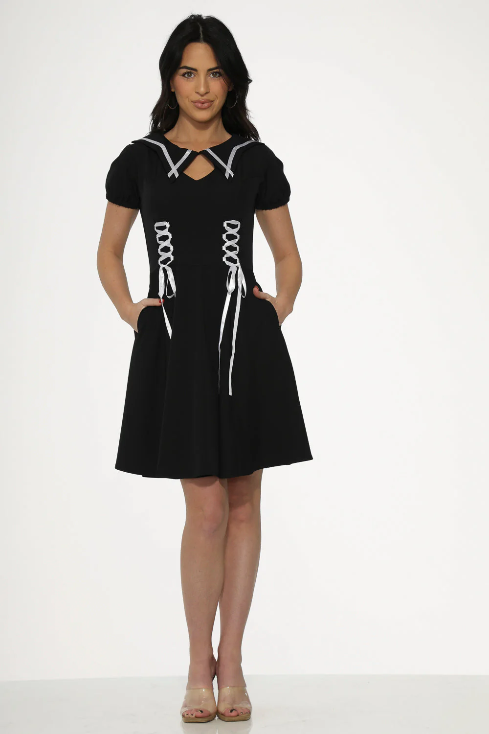 Black & White Trim Gothic Swing Dress - Image 6