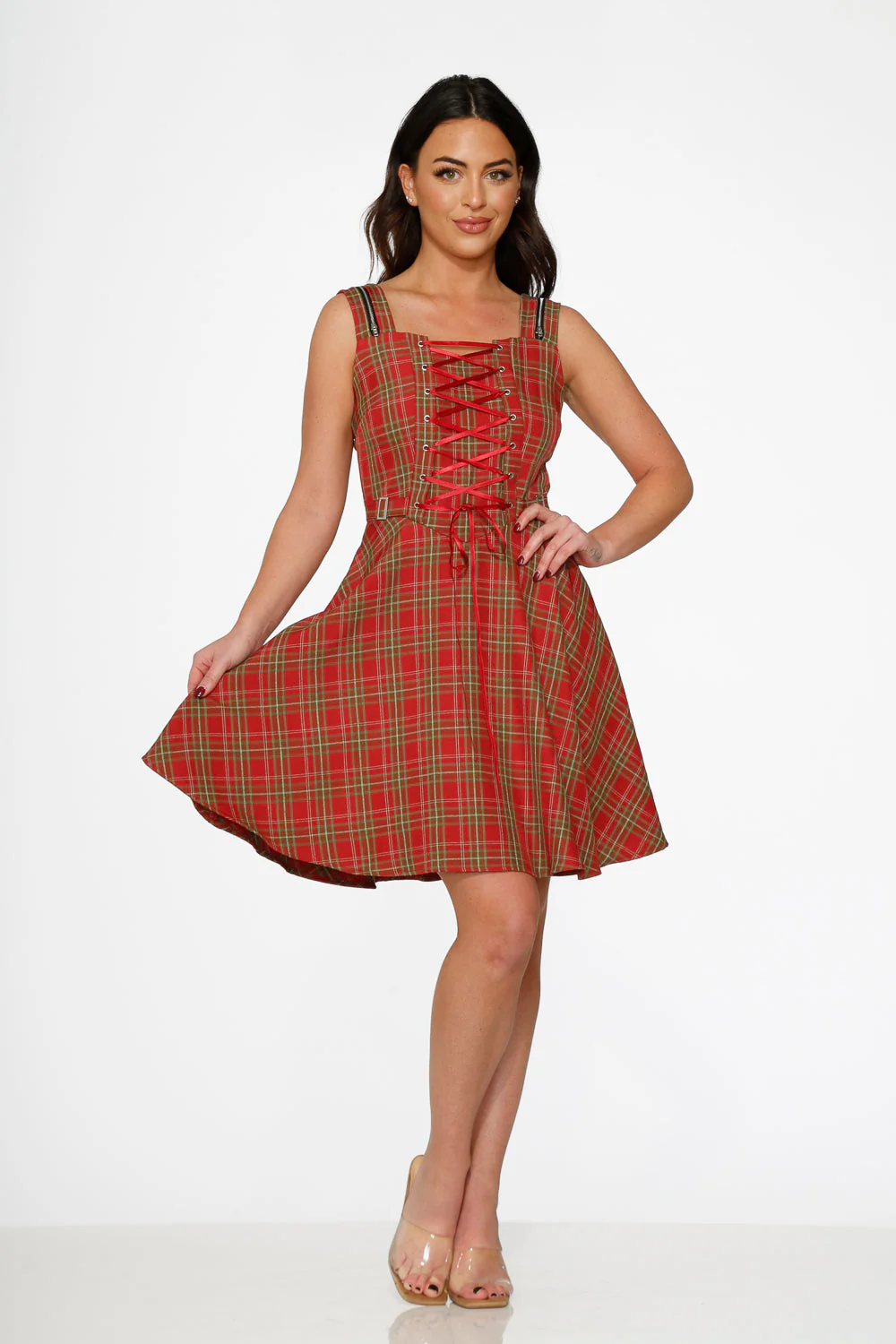 Red Plaid Swing Dress - Image 4