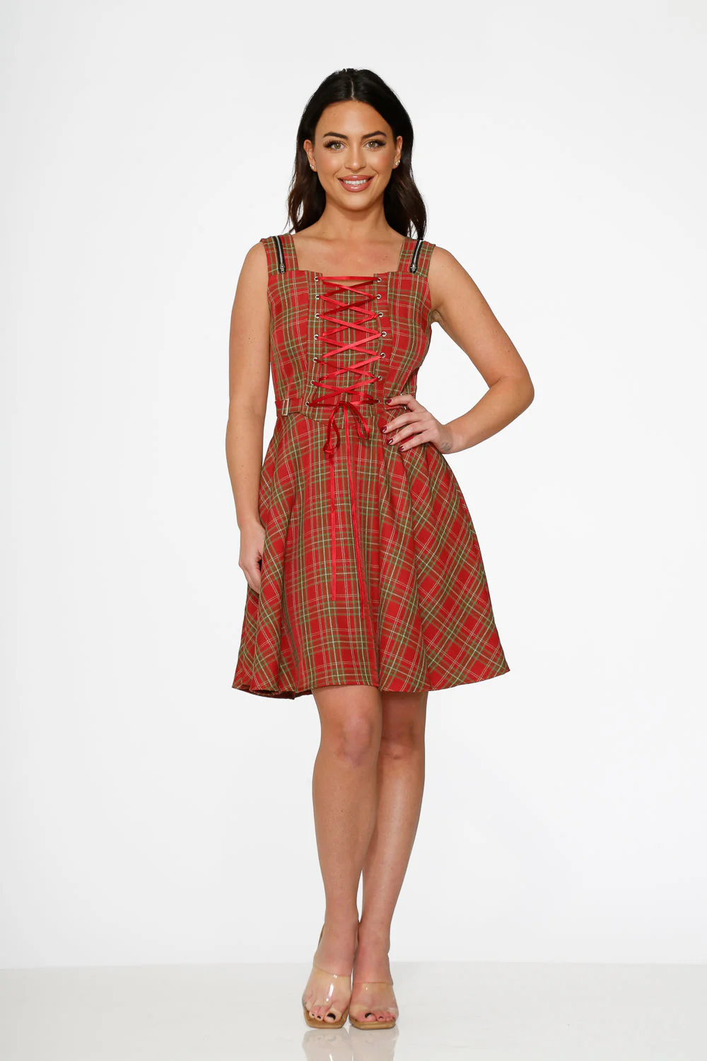 Red Plaid Swing Dress - Image 6