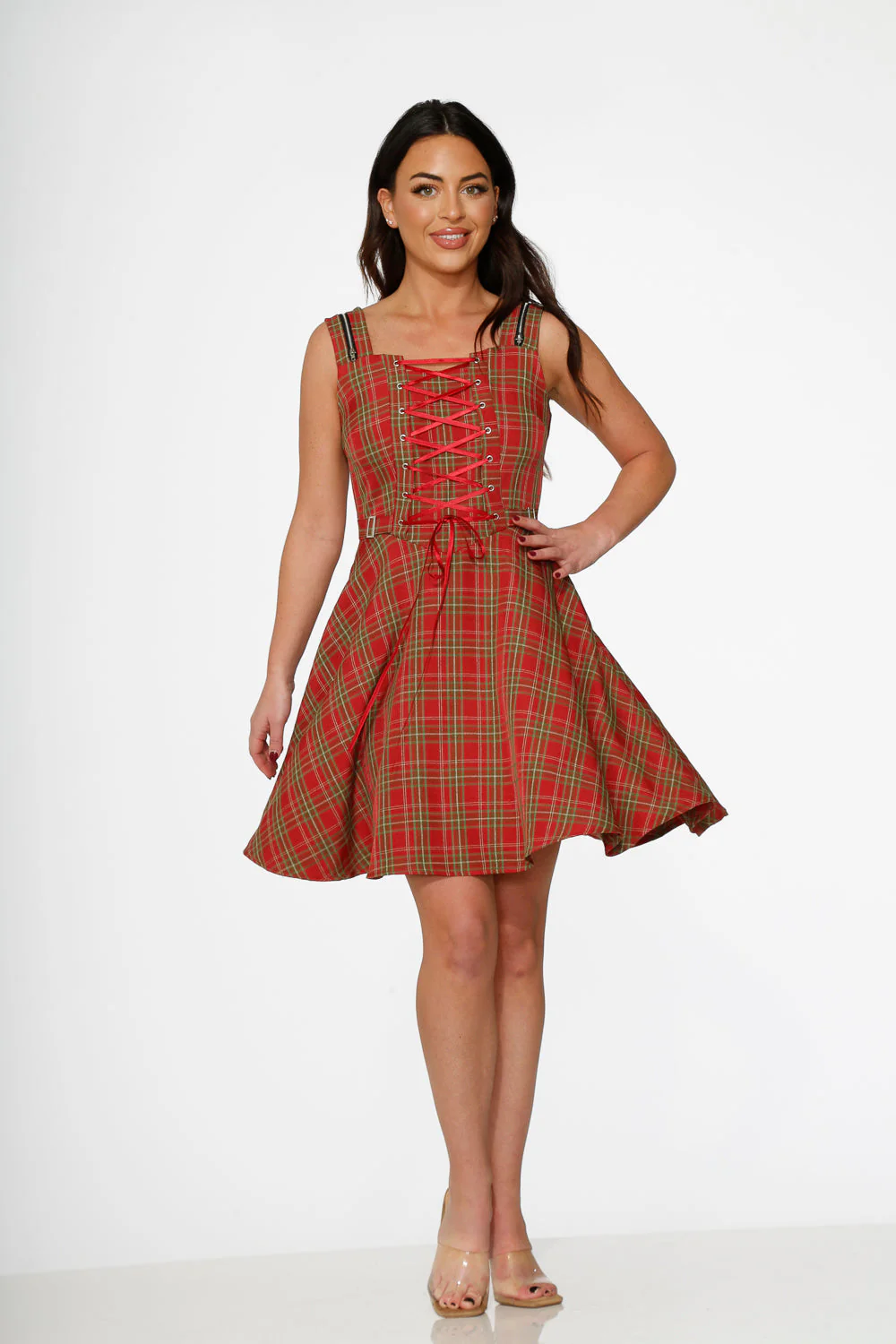 Red Plaid Swing Dress - Image 8