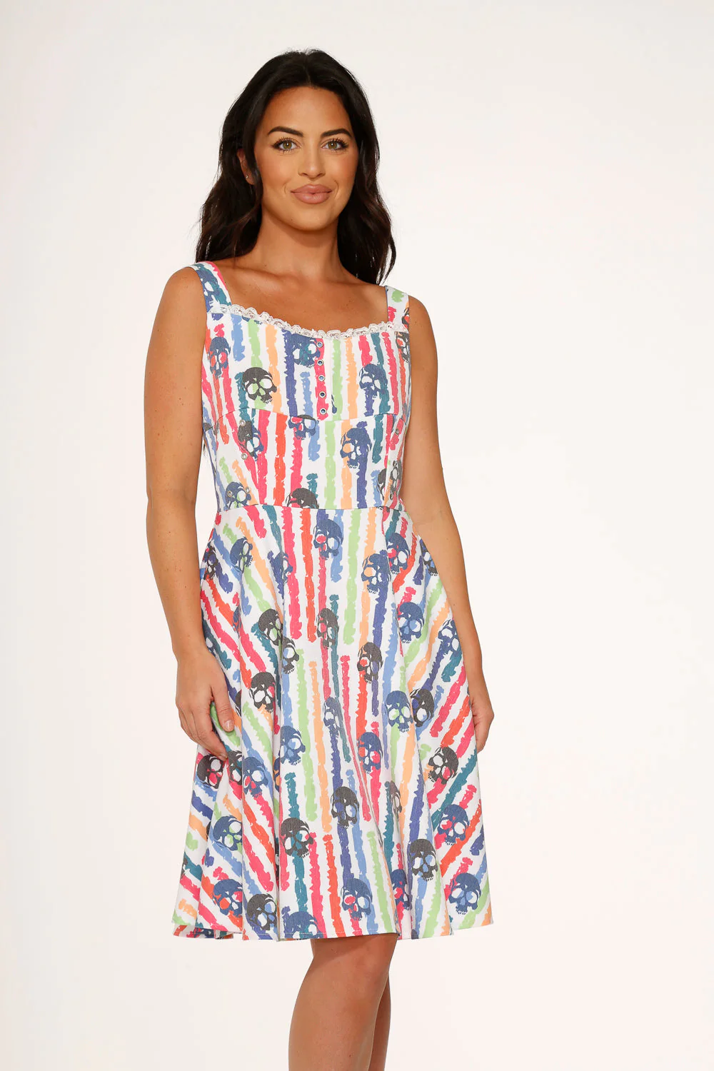 White Skulls Rainbow Swing Dress - Image 5