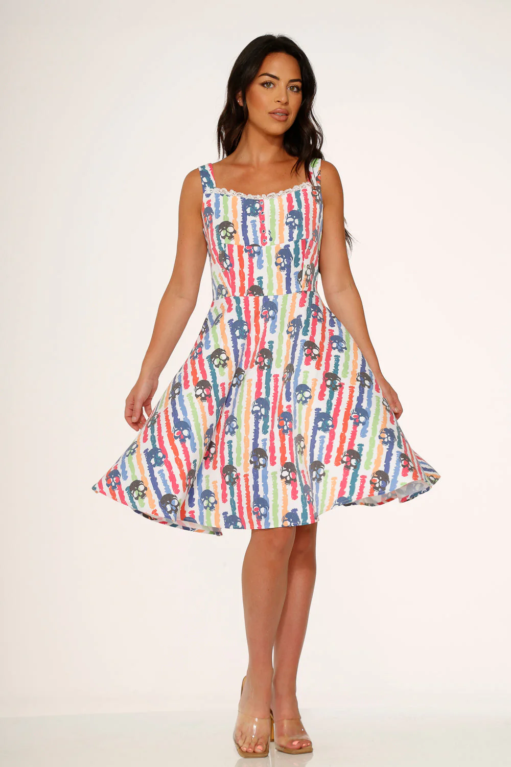 White Skulls Rainbow Swing Dress - Image 7
