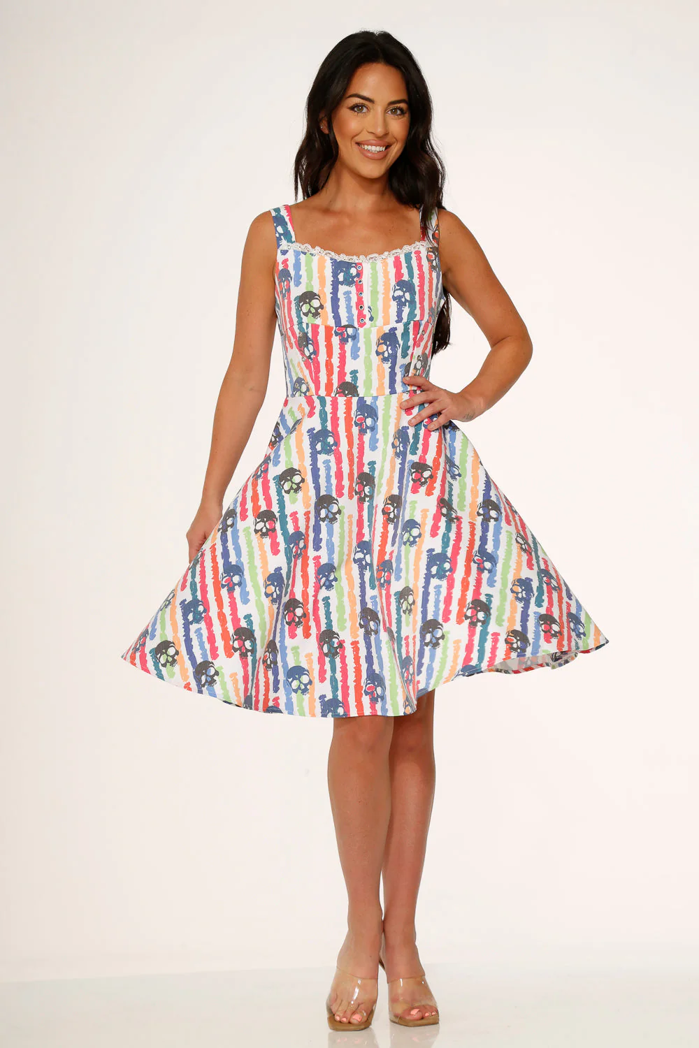 White Skulls Rainbow Swing Dress - Image 8