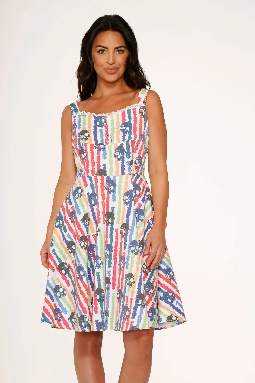 White Skulls Rainbow Swing Dress - Image 9
