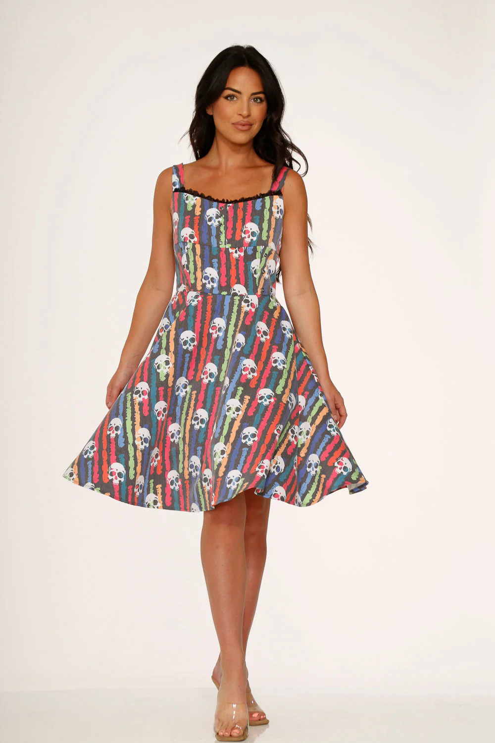 Black Skulls Rainbow Swing Dress - Image 6