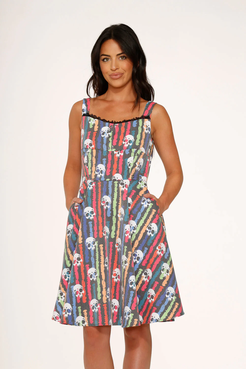 Black Skulls Rainbow Swing Dress - Image 8