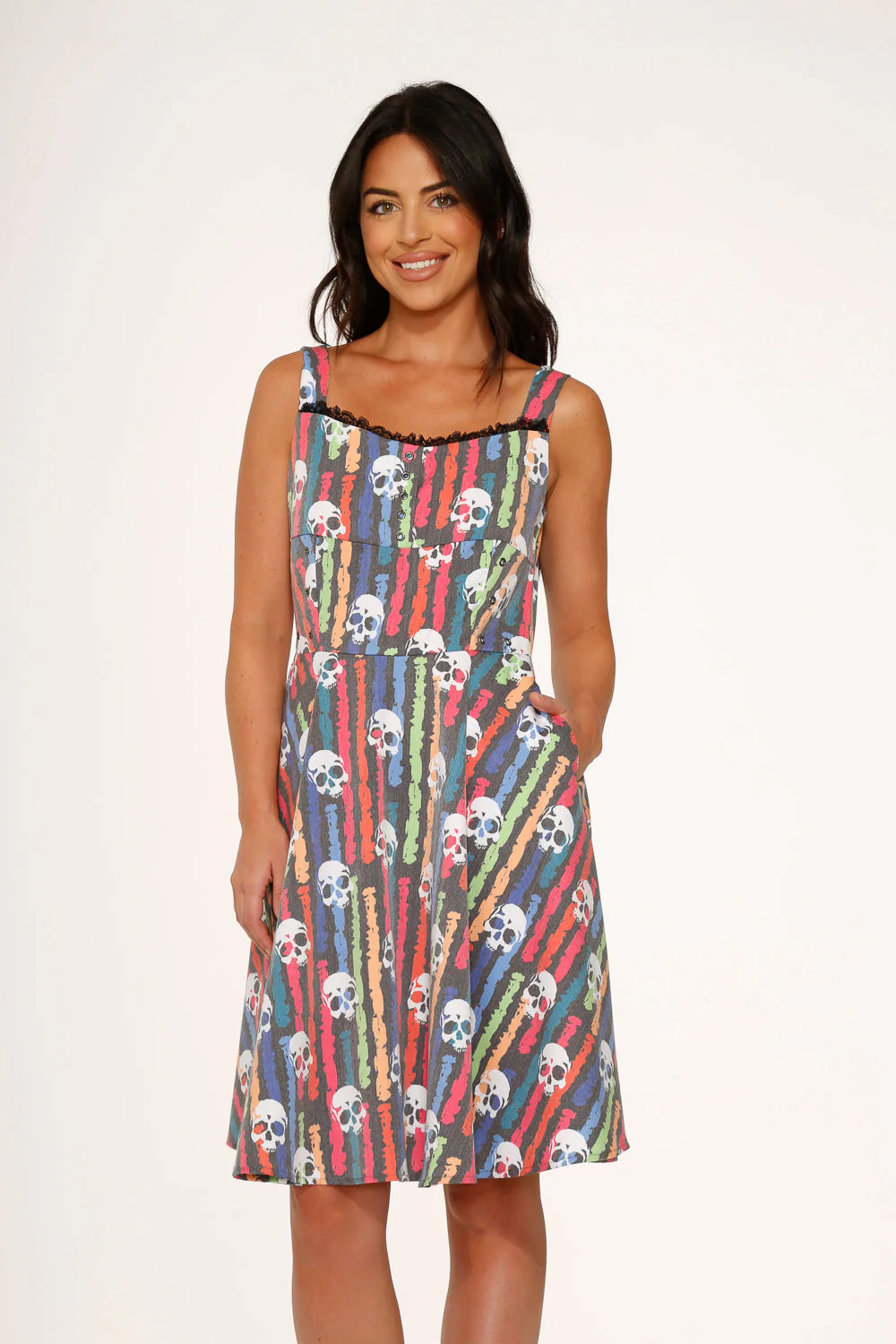 Black Skulls Rainbow Swing Dress - Image 9