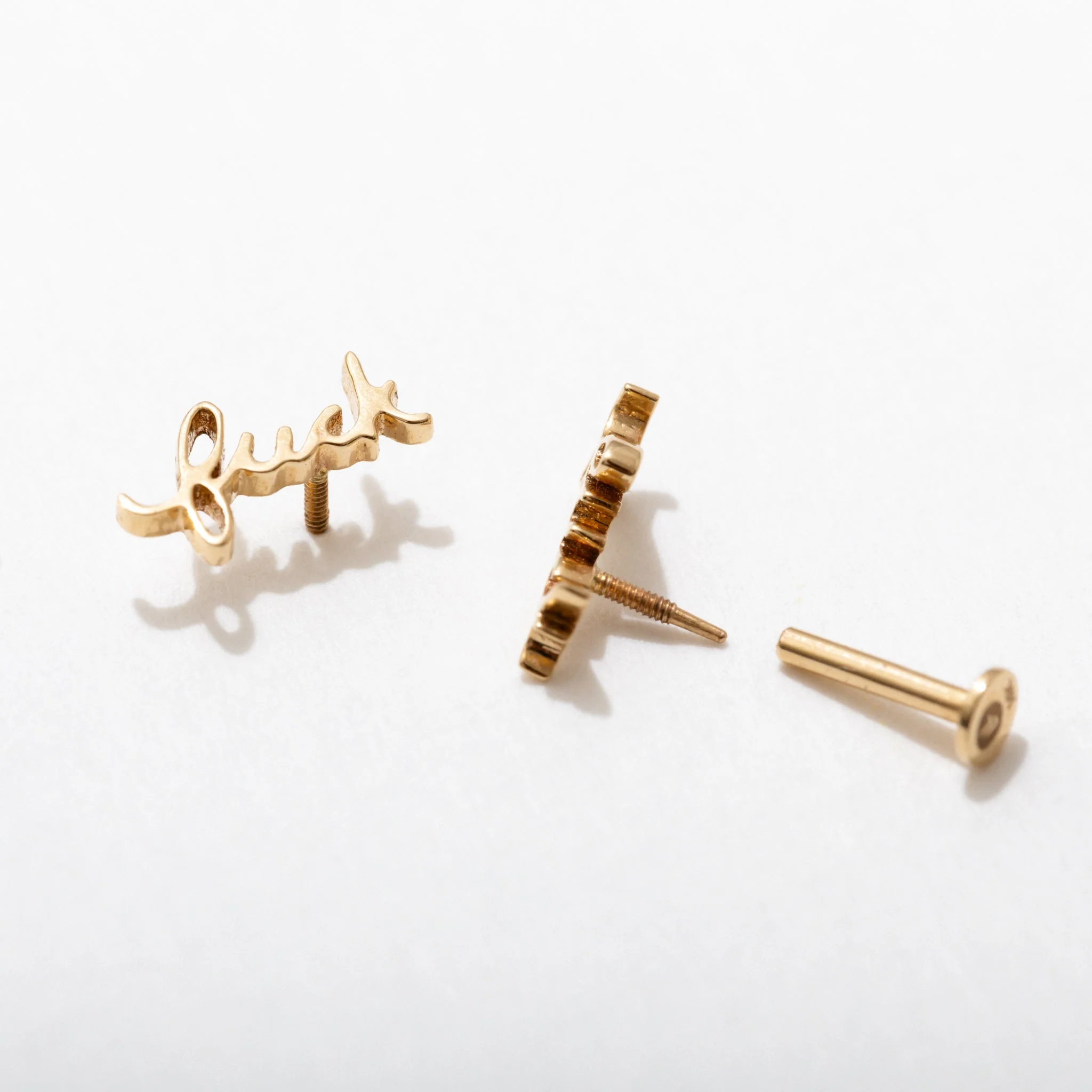14k Fuck Script Flat Back Studs - Image 3