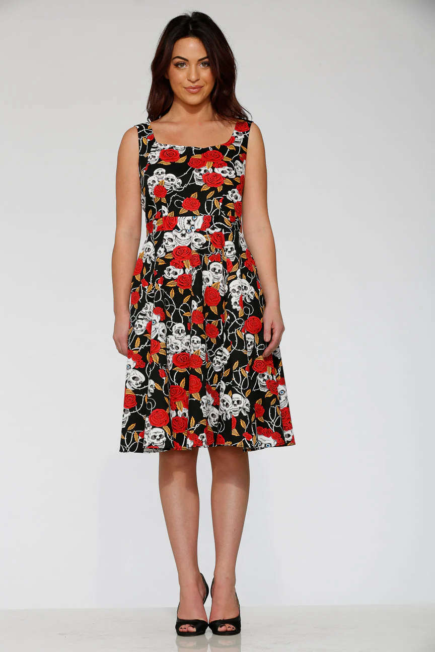Black & Red Rose Skulls Swing Dress - Image 3