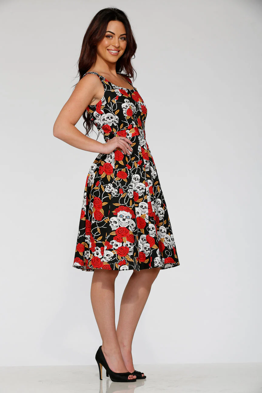 Black & Red Rose Skulls Swing Dress - Image 4